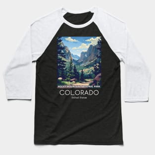 A Vintage Travel Illustration of the Rocky Mountain National Park - Colorado - US Baseball T-Shirt